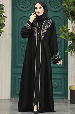 Desenli Fermuarlı Tesettür Abaya 41565DSN2