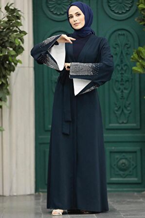 Kemerli Lacivert Tesettür Abaya 601800L