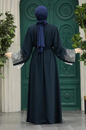 Kemerli Lacivert Tesettür Abaya 601800L