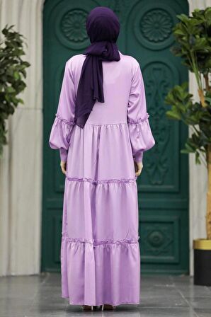 Kat Piliseli Lila Tesettür Elbise 5884LILA