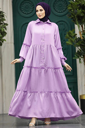 Kat Piliseli Lila Tesettür Elbise 5884LILA