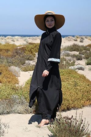 Siyah Fermuarlı Tam Kapalı Tesettür Mayo M2032S