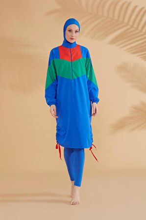 Paraşüt Sax Mavisi Tam Kapalı Tesettür Mayo M2306SX