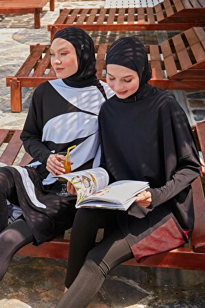Paraşüt Siyah Tam Kapalı Tesettür Mayo M2323S
