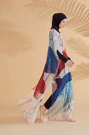Lacivert Çizgili Renkli Pareo Kaftan P2340L