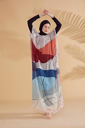 Lacivert Çizgili Renkli Pareo Kaftan P2340L