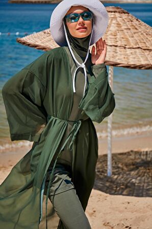 Düz Haki Kimono Kaftan P2344HK
