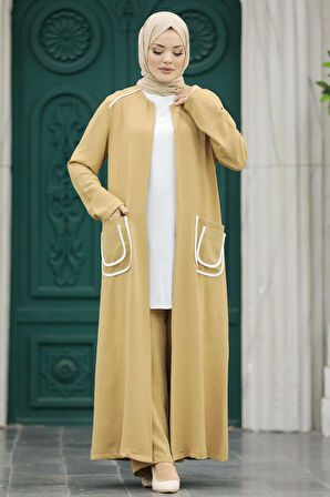 Cep Detaylı Bisküvi Tesettür Kimono Üçlü Takım 80101BS
