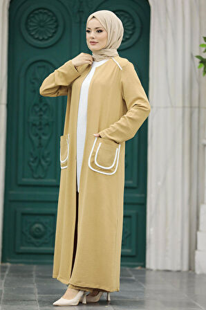 Cep Detaylı Bisküvi Tesettür Kimono Üçlü Takım 80101BS