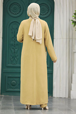 Cep Detaylı Bisküvi Tesettür Kimono Üçlü Takım 80101BS