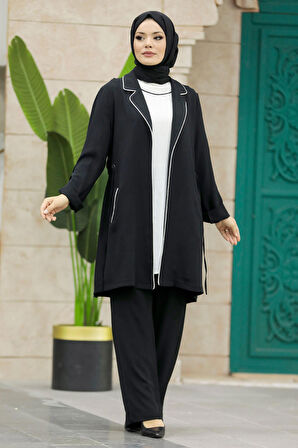 Klasik Yaka Siyah Tesettür Üçlü Takım 34112S