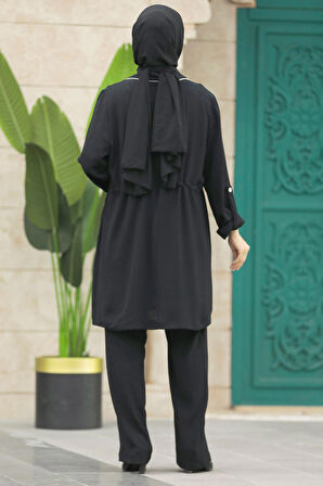 Klasik Yaka Siyah Tesettür Üçlü Takım 34112S