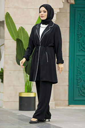 Klasik Yaka Siyah Tesettür Üçlü Takım 34112S