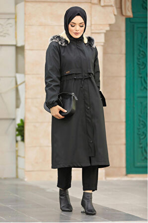 Kürklü Siyah Tesettür Parka 60651S