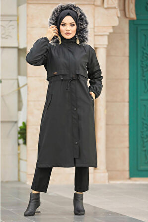 Kürklü Siyah Tesettür Parka 60651S