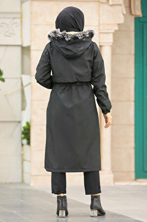 Kürklü Siyah Tesettür Parka 60651S
