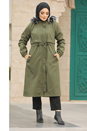 Kürklü Haki Tesettür Parka 60651HK