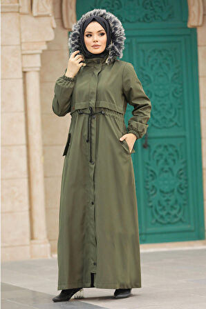 Kürklü Haki Tesettür Parka 60506HK