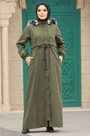 Kürklü Haki Tesettür Parka 60506HK
