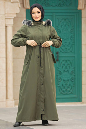 Kürklü Haki Tesettür Parka 60506HK