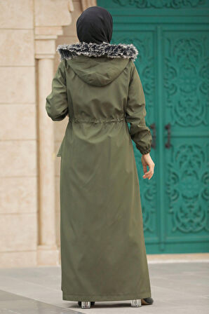Kürklü Haki Tesettür Parka 60506HK