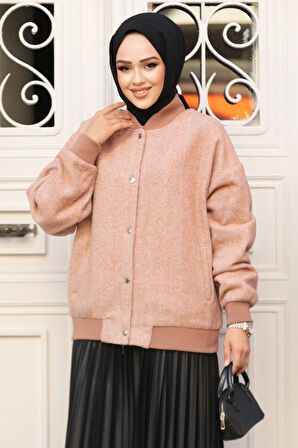 Düğmeli Camel Tesettür Bomber Ceket 9263C