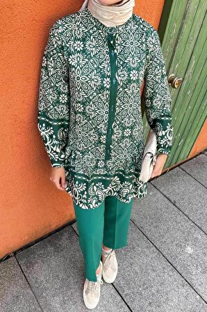 Desenli Yeşil Tesettür İkili Takım 9281Y