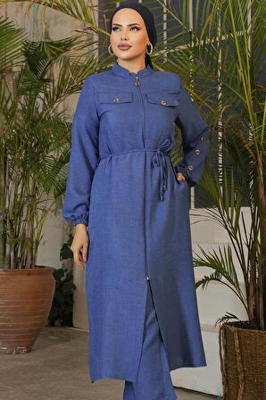 Düğmeli İndigo Blue Tesettür Tunik 645IM