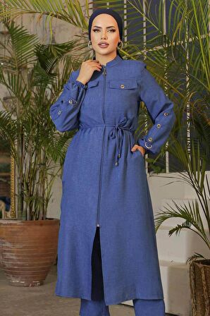 Düğmeli İndigo Blue Tesettür Tunik 645IM