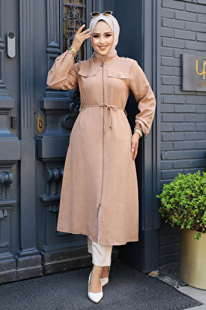 Düğmeli Camel Tesettür Tunik 645C