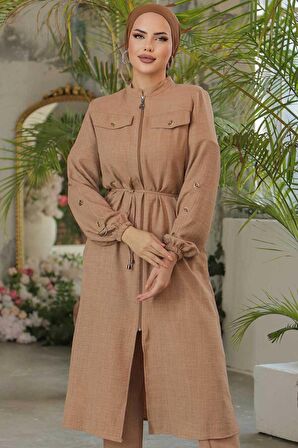 Düğmeli Camel Tesettür Tunik 645C