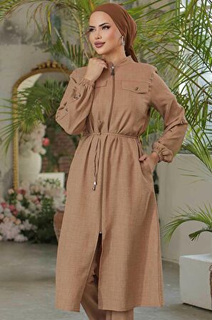 Düğmeli Camel Tesettür Tunik 645C