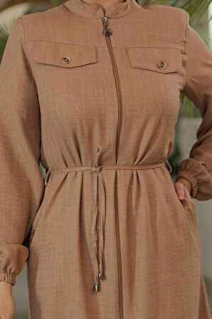 Düğmeli Camel Tesettür Tunik 645C