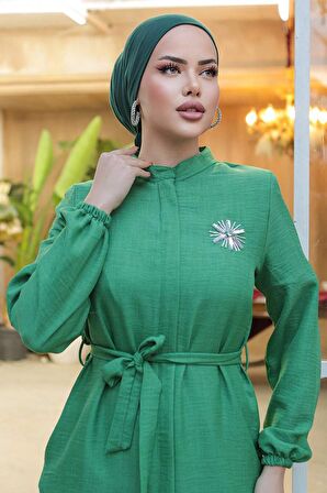Kemerli Yeşil Tesettür Tunik 646Y