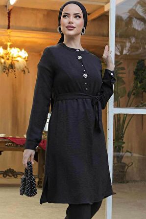 Düğmeli Siyah Tesettür Tunik 658S