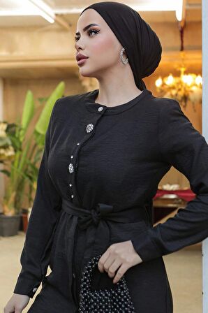 Düğmeli Siyah Tesettür Tunik 658S