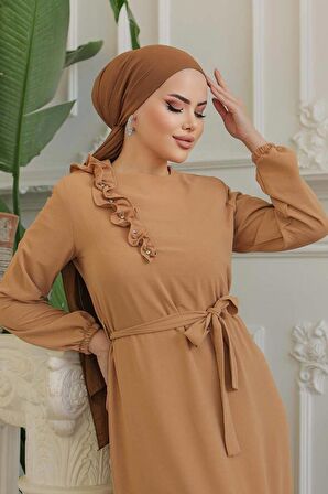 Kemerli Bisküvi Tesettür Elbise 659BS