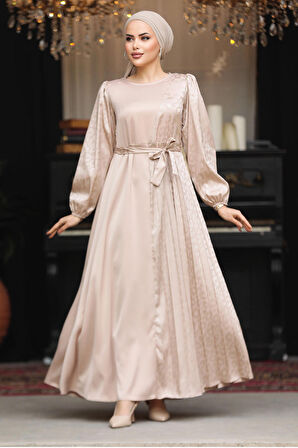Kemerli Bej Tesettür Elbise 30381BEJ