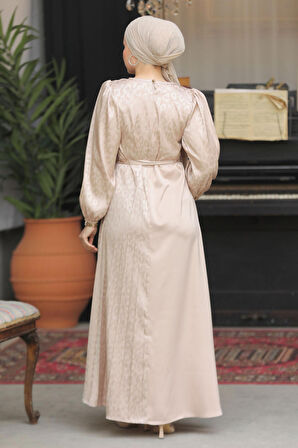 Kemerli Bej Tesettür Elbise 30381BEJ