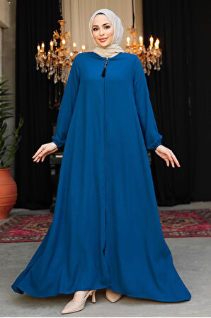 Fermuarlı İndigo Mavisi Tesettür Ferace 26301IM