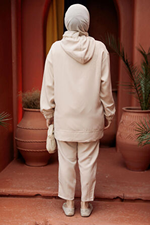 Fermuarlı Bej Tesettür İkili Takım 10400BEJ