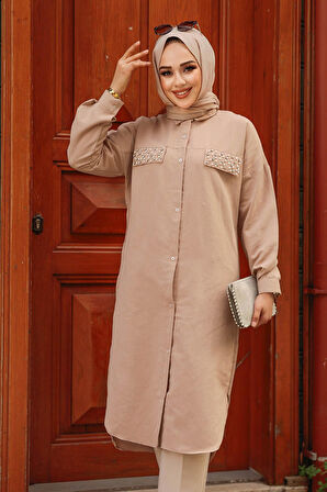 Düğmeli Camel Tesettür Tunik 24201C