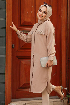 Düğmeli Camel Tesettür Tunik 24201C