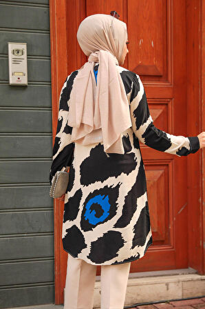 Desenli Siyah Tesettür Tunik 25025S