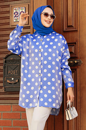 Desenli İndigo Mavisi Tesettür Tunik 21402IM