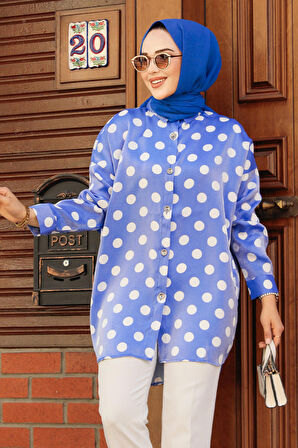 Desenli İndigo Mavisi Tesettür Tunik 21402IM