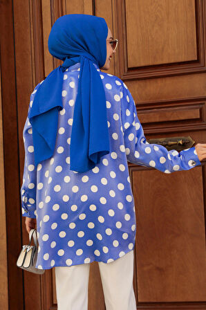 Desenli İndigo Mavisi Tesettür Tunik 21402IM