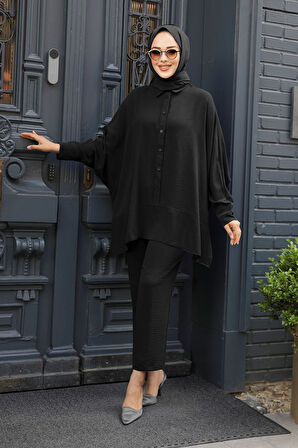 Düğmeli Siyah Tesettür İkili Takım 67751S
