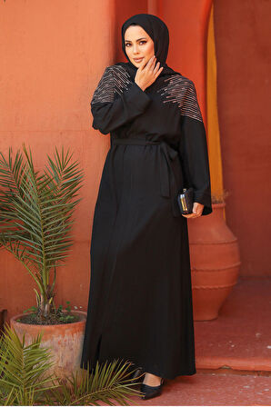 Fermuarlı Siyah Tesettür Abaya 29108S
