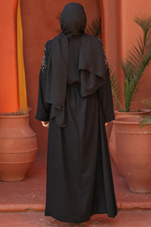 Fermuarlı Siyah Tesettür Abaya 29108S